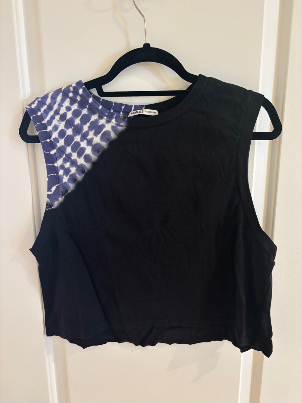 AGOLDE Women’s Black Tank Top with Blue Tie-Dye
